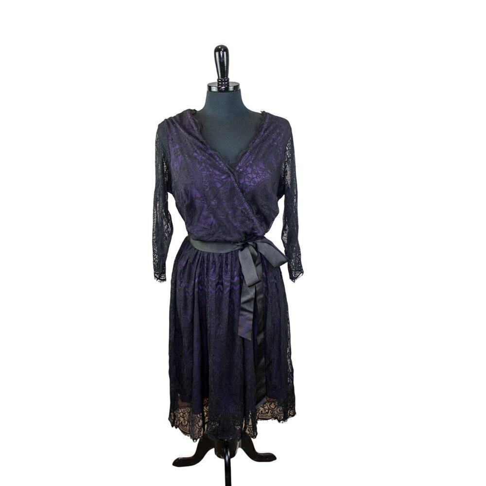 Lane Bryant Black Lace Purple Midi Dress Event V Neck Witchy Goth 16